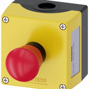 Caja plastica amarilla SIRIUS ACT con 1 pulsador hongo 1NC